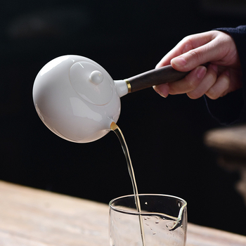 Ceainic Dehua din porțelan alb cu jad și grăsime de oaie, mâner lateral ceramic, pentru uz casnic, set individual pentru ceai kung fu, en-gros.