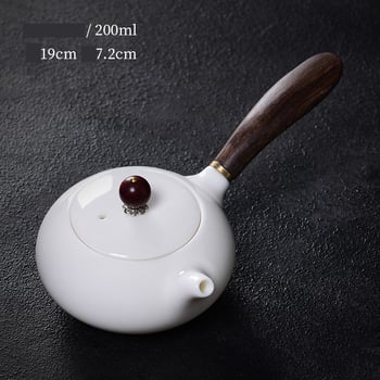 Ceainic Dehua din porțelan alb cu jad și grăsime de oaie, mâner lateral ceramic, pentru uz casnic, set individual pentru ceai kung fu, en-gros.