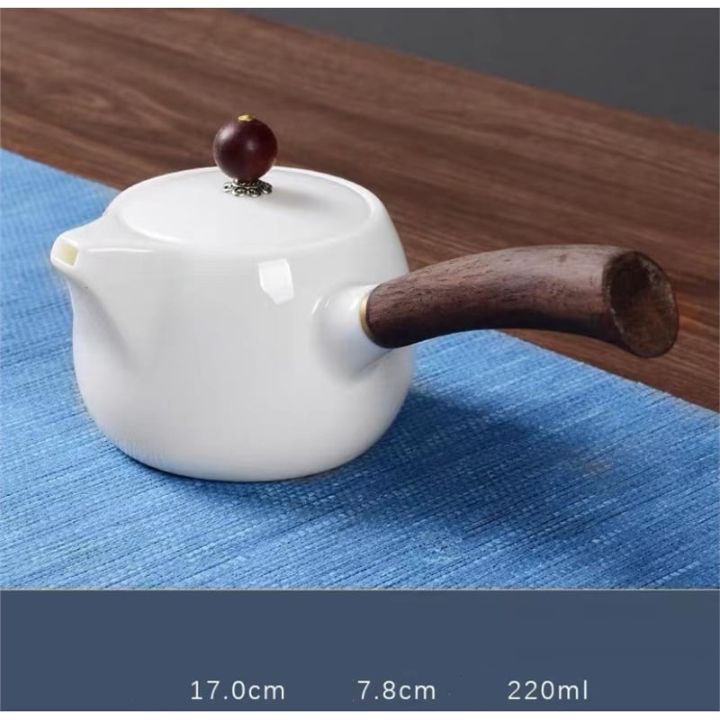 Ceainic Dehua din porțelan alb cu jad și grăsime de oaie, mâner lateral ceramic, pentru uz casnic, set individual pentru ceai kung fu, en-gros.