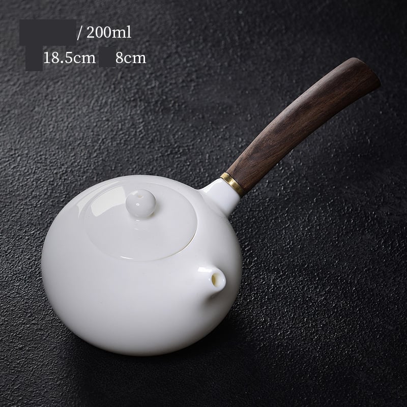 Ceainic Dehua din porțelan alb cu jad și grăsime de oaie, mâner lateral ceramic, pentru uz casnic, set individual pentru ceai kung fu, en-gros.