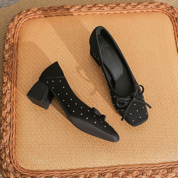 Pantofi femei platformă, fără șireturi — vârf pătrat, toc mediu (3–6 cm), partea superioară Super Fiber, talpă din cauciuc