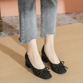 Pantofi femei platformă, fără șireturi — vârf pătrat, toc mediu (3–6 cm), partea superioară Super Fiber, talpă din cauciuc