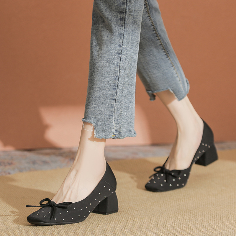 Pantofi femei platformă, fără șireturi — vârf pătrat, toc mediu (3–6 cm), partea superioară Super Fiber, talpă din cauciuc