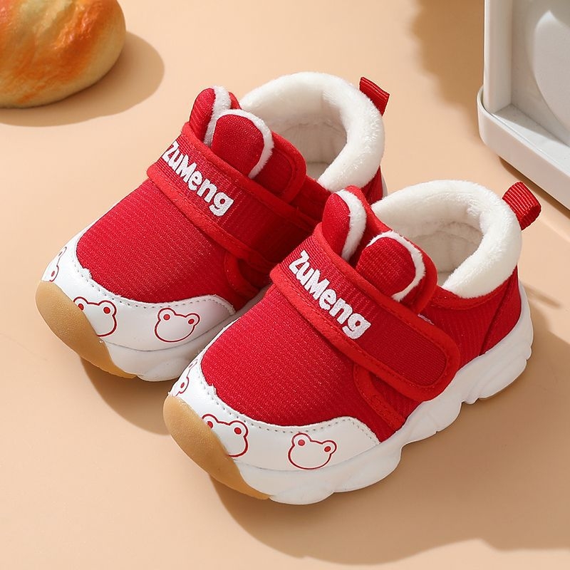 Παιδικά παπούτσια για αγόρια, επάνω μέρος από βαμβάκι, χειμωνιάτικα ζεστά, αντιολισθητική σόλα, για παιδιά 12–36 μηνών, κλείσιμο με περιστρεφόμενο κουμπί