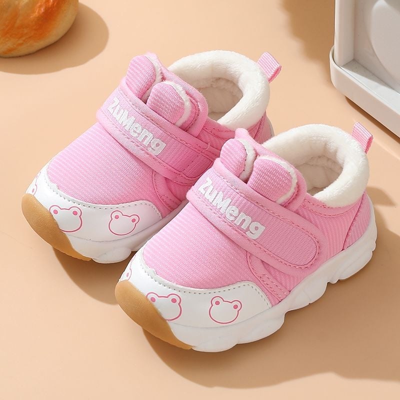 Παιδικά παπούτσια για αγόρια, επάνω μέρος από βαμβάκι, χειμωνιάτικα ζεστά, αντιολισθητική σόλα, για παιδιά 12–36 μηνών, κλείσιμο με περιστρεφόμενο κουμπί