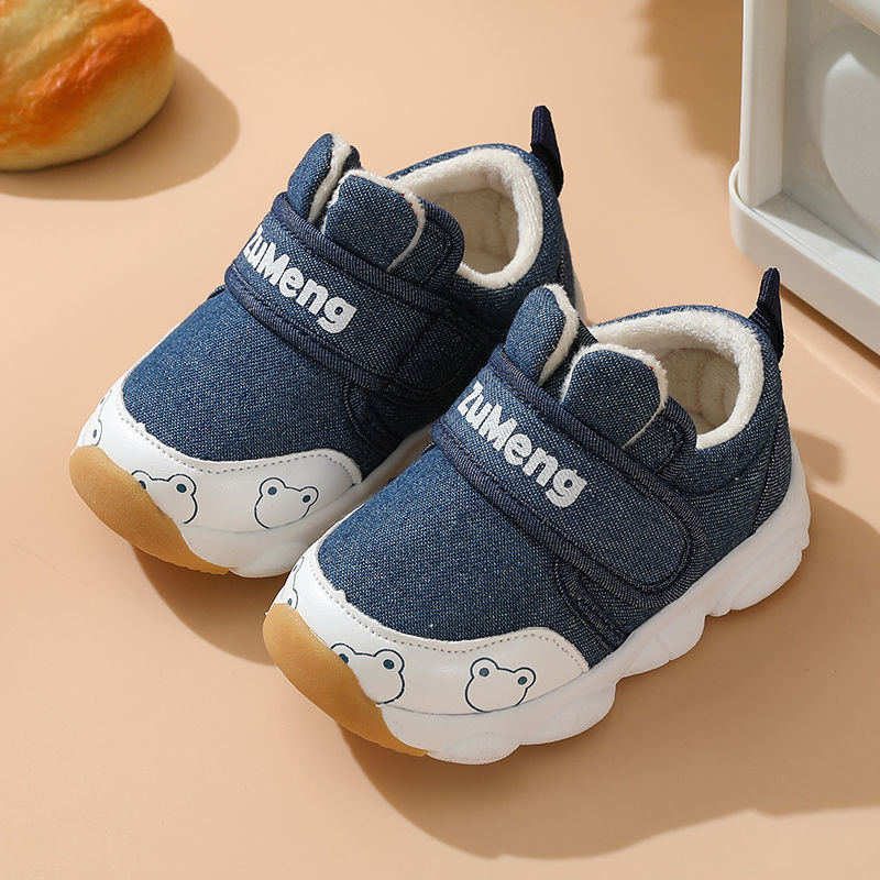 Παιδικά παπούτσια για αγόρια, επάνω μέρος από βαμβάκι, χειμωνιάτικα ζεστά, αντιολισθητική σόλα, για παιδιά 12–36 μηνών, κλείσιμο με περιστρεφόμενο κουμπί