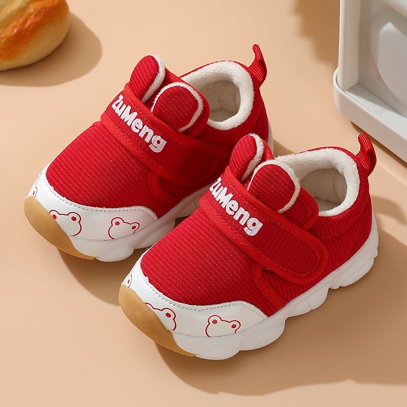 Παιδικά παπούτσια για αγόρια, επάνω μέρος από βαμβάκι, χειμωνιάτικα ζεστά, αντιολισθητική σόλα, για παιδιά 12–36 μηνών, κλείσιμο με περιστρεφόμενο κουμπί
