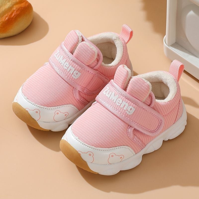 Παιδικά παπούτσια για αγόρια, επάνω μέρος από βαμβάκι, χειμωνιάτικα ζεστά, αντιολισθητική σόλα, για παιδιά 12–36 μηνών, κλείσιμο με περιστρεφόμενο κουμπί