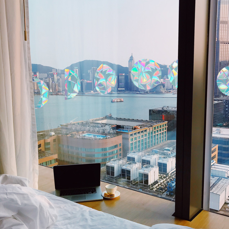 Polumjesečni elektrostatni PVC naljepnica za prozor s geometrijskim apstraktnim uzorkom za dnevni boravak i kupaonicu