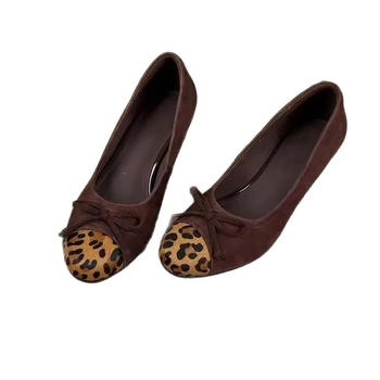 Ženske klinske cipele s leopard printom i čvorom leptira, okrugli vrh, velur gornji dio, slip-on, za žene, visina klina 3–6 cm