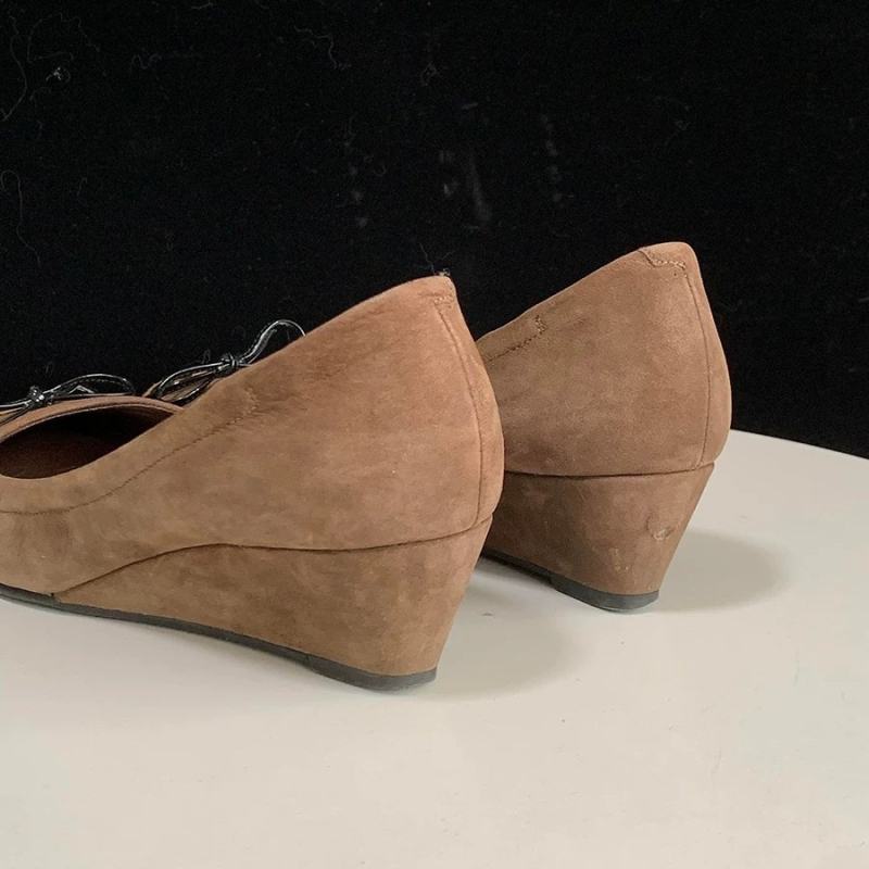 Ženske klinske cipele s leopard printom i čvorom leptira, okrugli vrh, velur gornji dio, slip-on, za žene, visina klina 3–6 cm