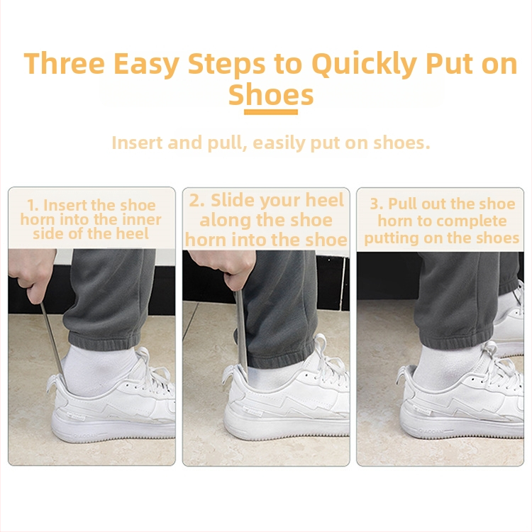 Shoehorn din oțel inoxidabil, design drept, îngroșat și extins, antiderapant