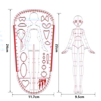 PVC модел линеал за модно рисуване — шаблон за човешка фигура за дизайн на облекло, инструмент за персонализирано скициране на фигури