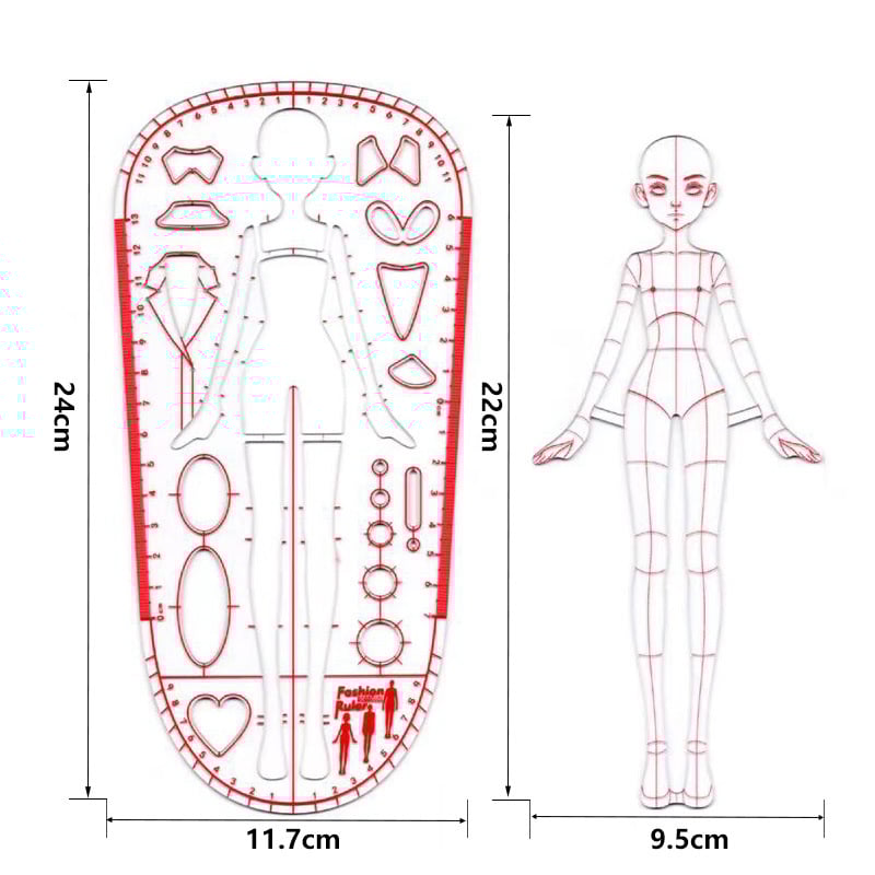 PVC модел линеал за модно рисуване — шаблон за човешка фигура за дизайн на облекло, инструмент за персонализирано скициране на фигури