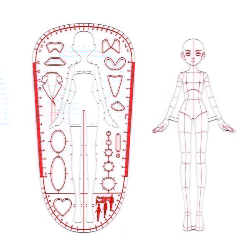 PVC модел линеал за модно рисуване — шаблон за човешка фигура за дизайн на облекло, инструмент за персонализирано скициране на фигури