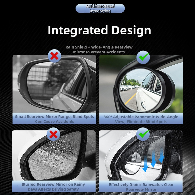 Auto spätné zrkadlo s integrovaným dažďovým rámom, malé kruhové zrkadlo (Kanat, ABS + sklo)
