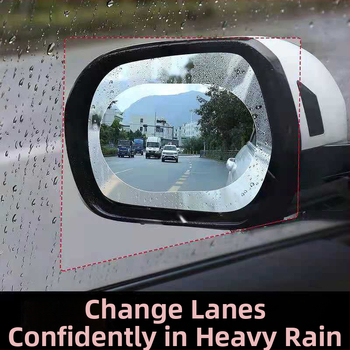 Dažďový film pre zadné spätné zrkadlo a bočné okná auta, PET materiál, lepidlo nastriekané, model 001, tvary kruhové/oválne/štvorcové