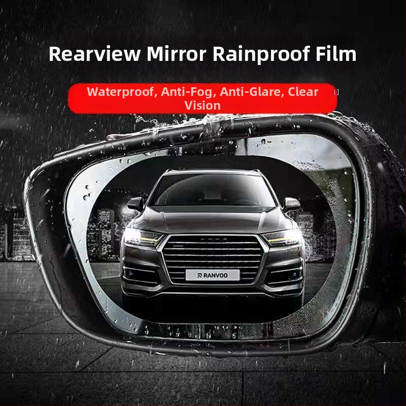 Dažďový film pre zadné spätné zrkadlo a bočné okná auta, PET materiál, lepidlo nastriekané, model 001, tvary kruhové/oválne/štvorcové