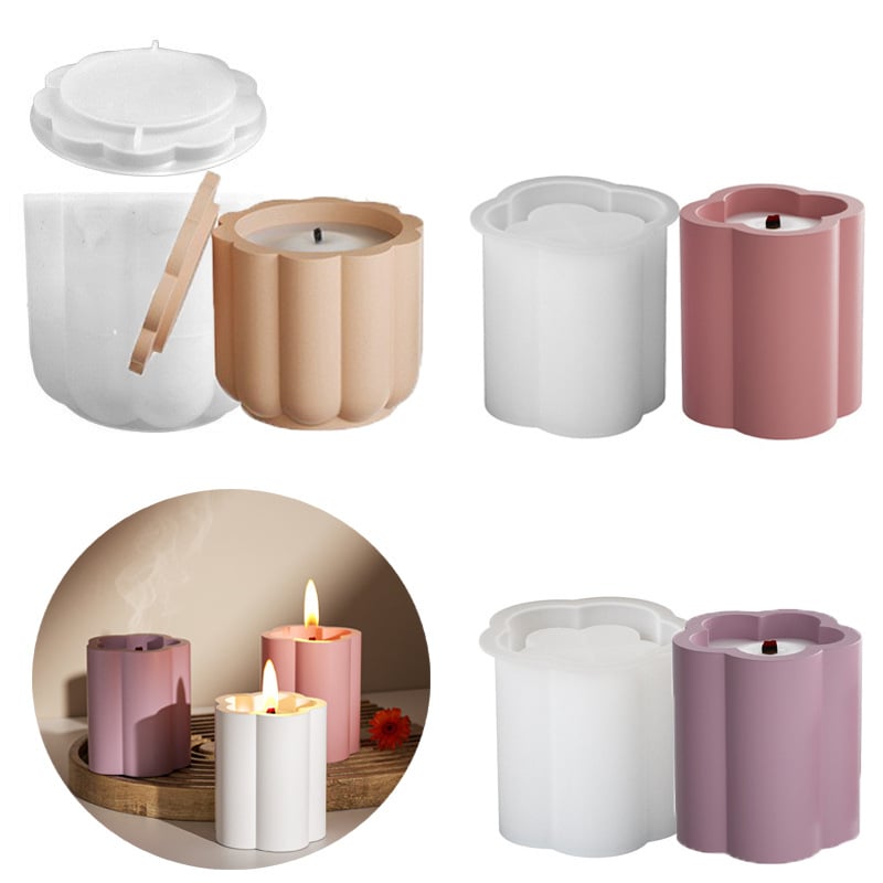 Formă din silicon pentru rășină și ipsos – design cilindric cu model floral pentru cupe de lumânare