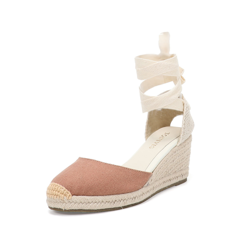 Remenaste sandale, gornji dio od lana, okrugli vrh, klinasti potpetica 6–8 cm, gumeni đon
