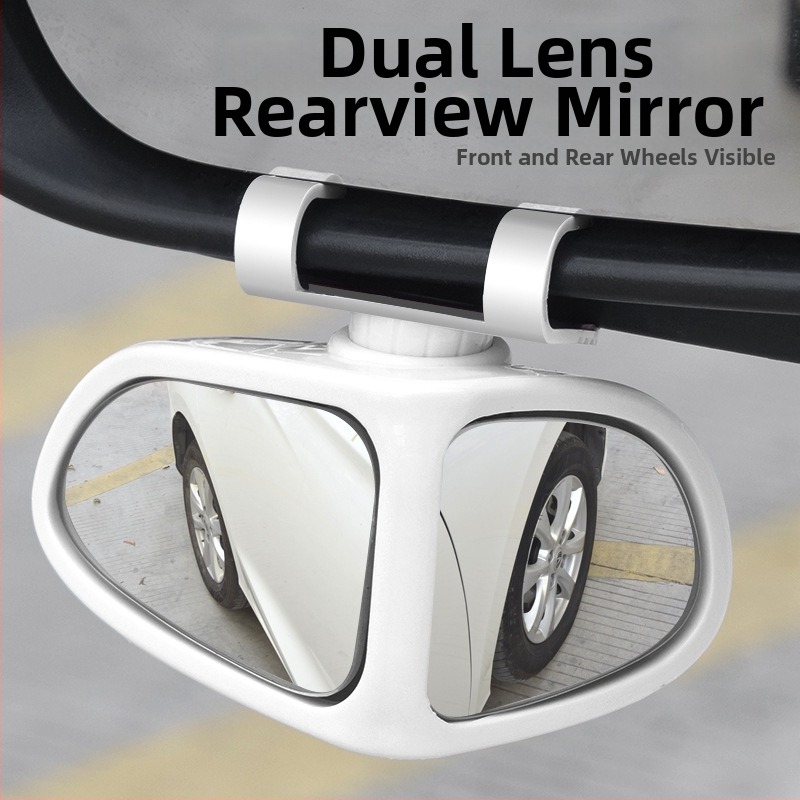 Auto malé kruhové zrkadlo – dvojité zobrazenie, pomocné spätné zrkadlo, 360° zorné pole pre predné slepé miesta, ABS + sklenené šošovky, model 251