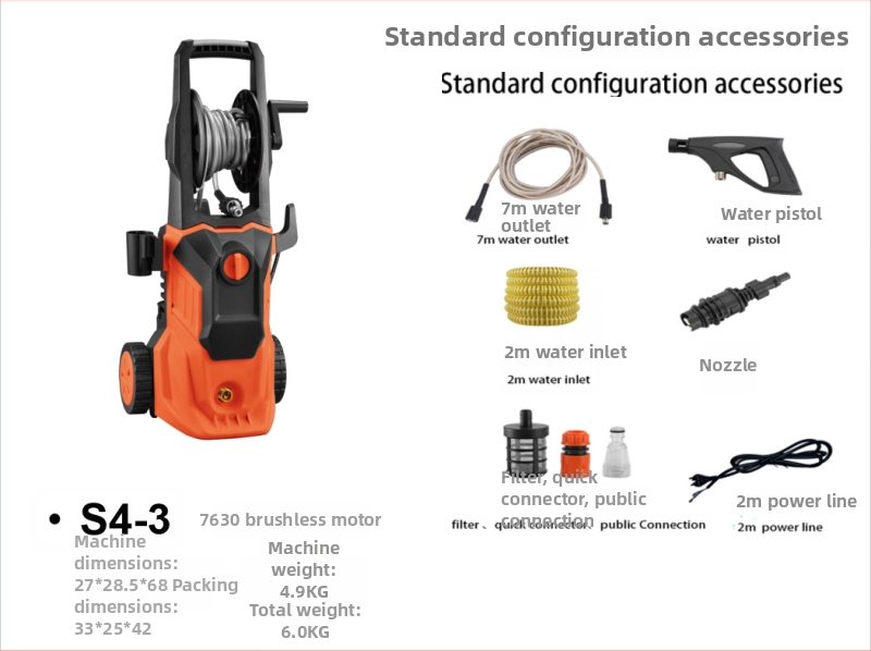 Stroj na umývanie áut, 1300 W, 220 V, model Q4, rozsah tlaku 2,5–25 MPa, vysokotlaký hadica 5 m, hadica na vodu 7 m