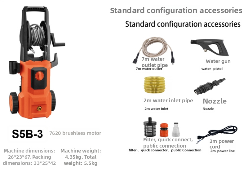 Stroj na umývanie áut, 1300 W, 220 V, model Q4, rozsah tlaku 2,5–25 MPa, vysokotlaký hadica 5 m, hadica na vodu 7 m
