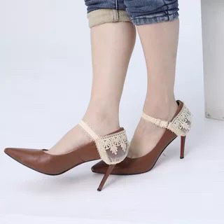 Dodatak za sprječavanje klizanja visokih potpetica s čipkastim cvjetnim pokrovom pete; Model 021; Stil Lace Sun bouquet vezice; Podesive dimenzije; Prikladno za tip obuće 21349034715