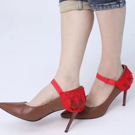 Dodatak za sprječavanje klizanja visokih potpetica s čipkastim cvjetnim pokrovom pete; Model 021; Stil Lace Sun bouquet vezice; Podesive dimenzije; Prikladno za tip obuće 21349034715