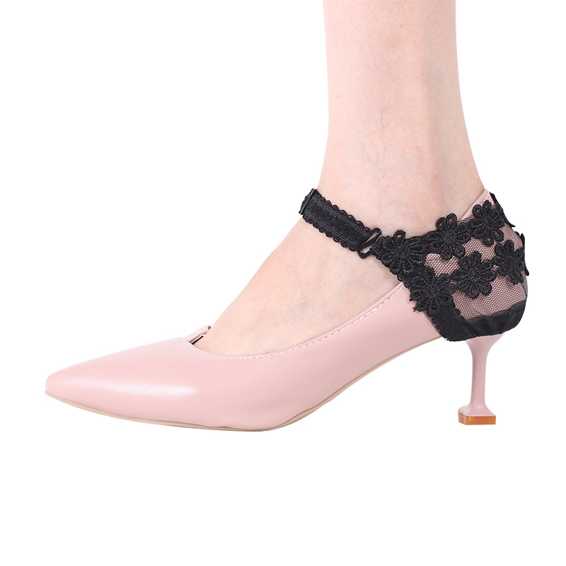 Dodatak za sprječavanje klizanja visokih potpetica s čipkastim cvjetnim pokrovom pete; Model 021; Stil Lace Sun bouquet vezice; Podesive dimenzije; Prikladno za tip obuće 21349034715