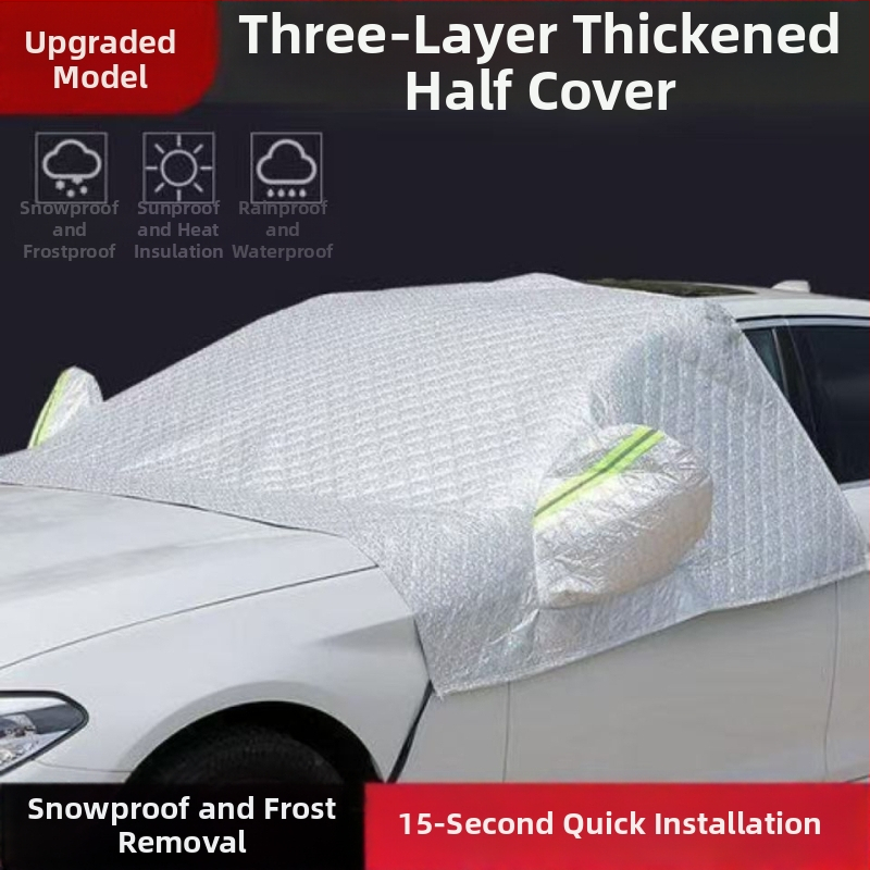 Univerzálny kryt predného skla auta pre ochranu proti snehu a námraze – s magnetickými klipmi, viacvrstvový hliníkový film (jednovrstvový, dvojvrstvový alebo trojvrstvový s tromi oknami), Oxford látka quilt štýl, minimalistický štýl