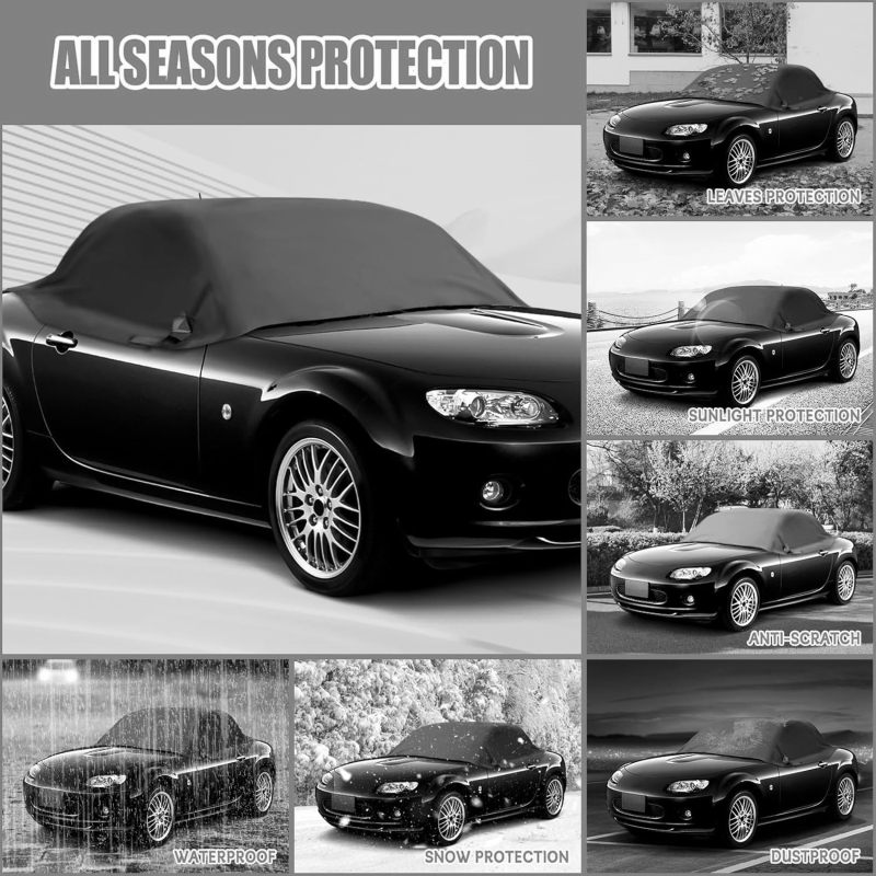 Polovičný kryt auta pre Mazda MX-5 s mäkkou strechou — Oxford tkanina, 450 g, štýl: hutný minimalistický, zabudovaná inštalácia, jednofarebný vzor