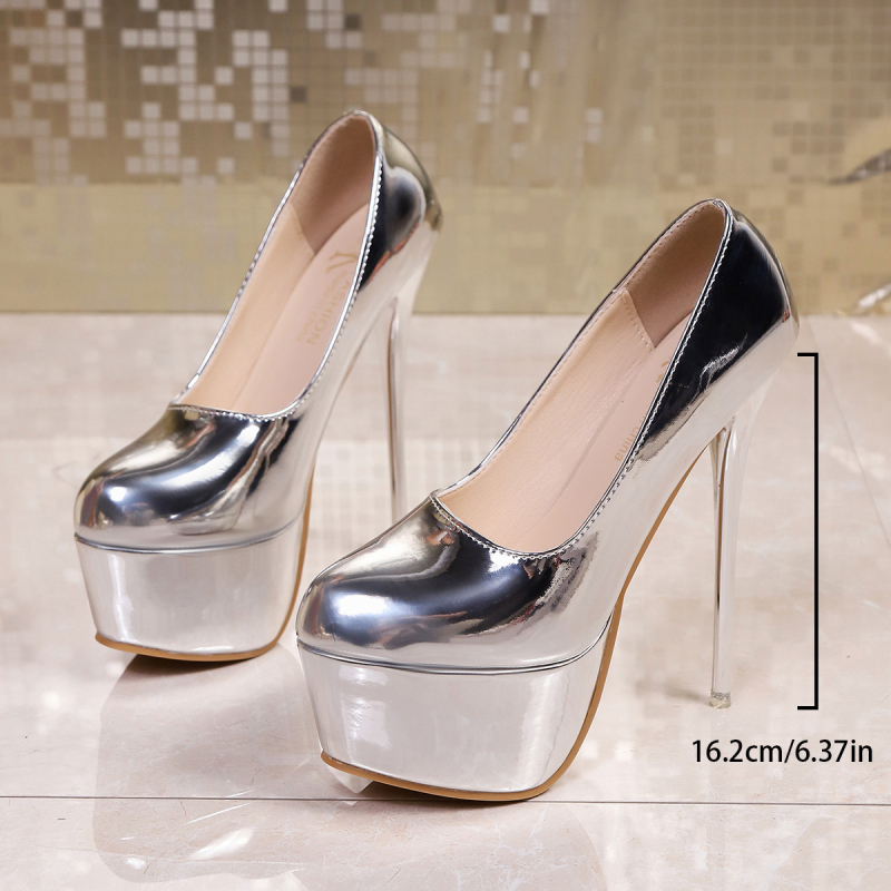 Stiletto štikle, okrugli vrh, PU gornji dio, tanak potpetica, visina potpetice iznad 8 cm