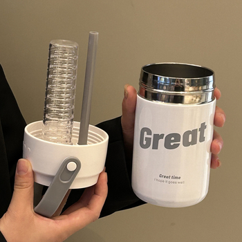 Termos čaša za čaj s odjelom čaja i vode, unutarnji spremnik 316SS, vanjski omotač 201SS, izolacija 6–12 sati, prijenosna uz slamku, poklon pakiranje