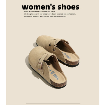 Kožne papuče s kapom na prstima od hovinjeg velura, potplat od prirodne gume, unutrašnjost od super vlakana — ljeto 2024