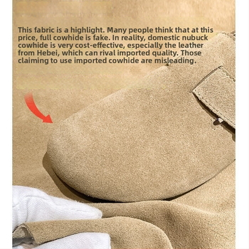 Kožne papuče s kapom na prstima od hovinjeg velura, potplat od prirodne gume, unutrašnjost od super vlakana — ljeto 2024