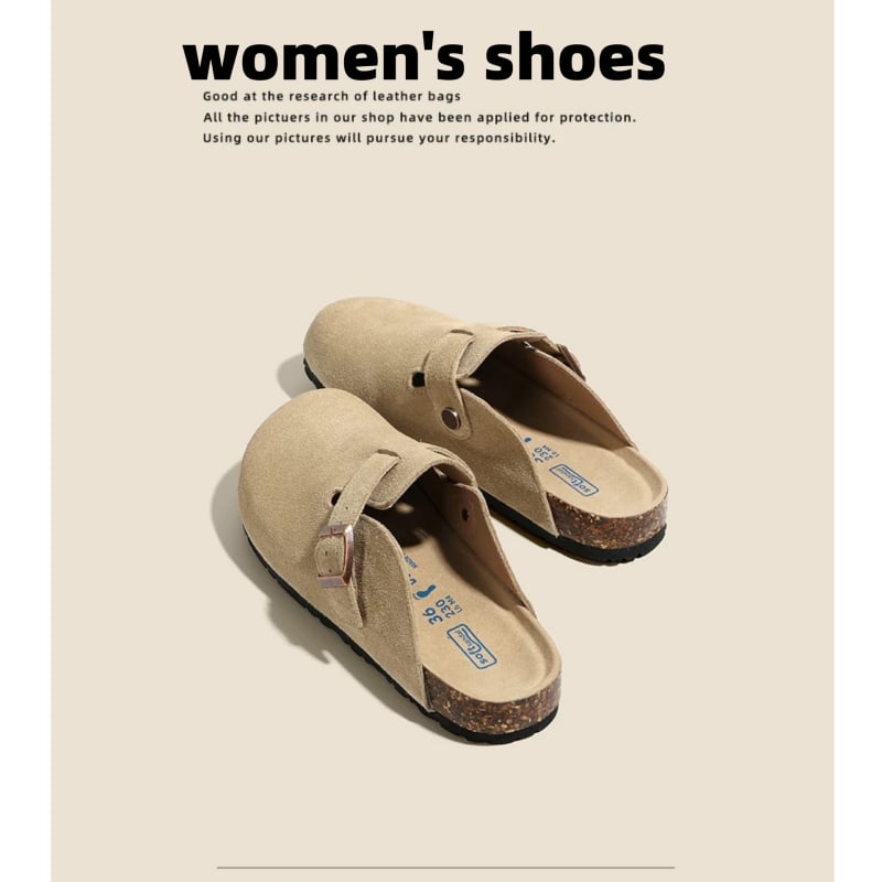 Kožne papuče s kapom na prstima od hovinjeg velura, potplat od prirodne gume, unutrašnjost od super vlakana — ljeto 2024