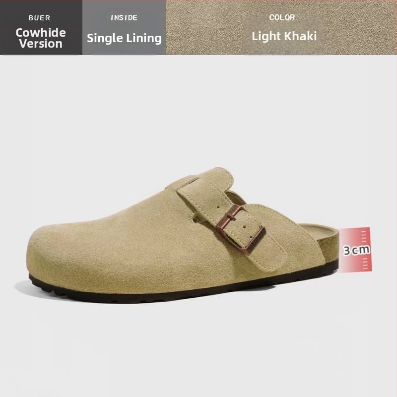 Kožne papuče s kapom na prstima od hovinjeg velura, potplat od prirodne gume, unutrašnjost od super vlakana — ljeto 2024