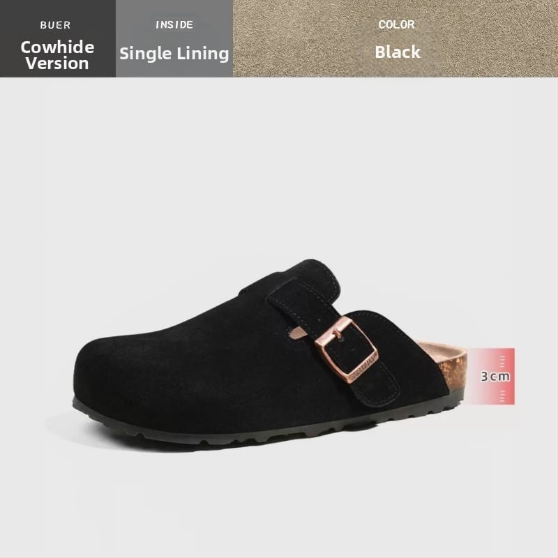 Kožne papuče s kapom na prstima od hovinjeg velura, potplat od prirodne gume, unutrašnjost od super vlakana — ljeto 2024