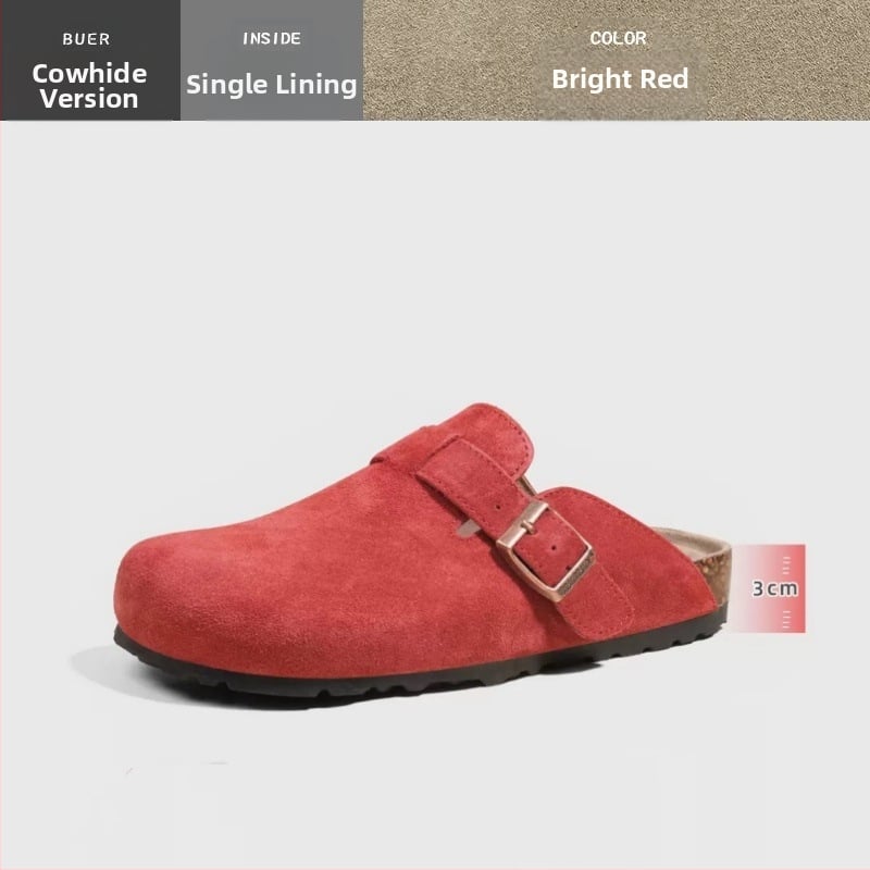 Kožne papuče s kapom na prstima od hovinjeg velura, potplat od prirodne gume, unutrašnjost od super vlakana — ljeto 2024