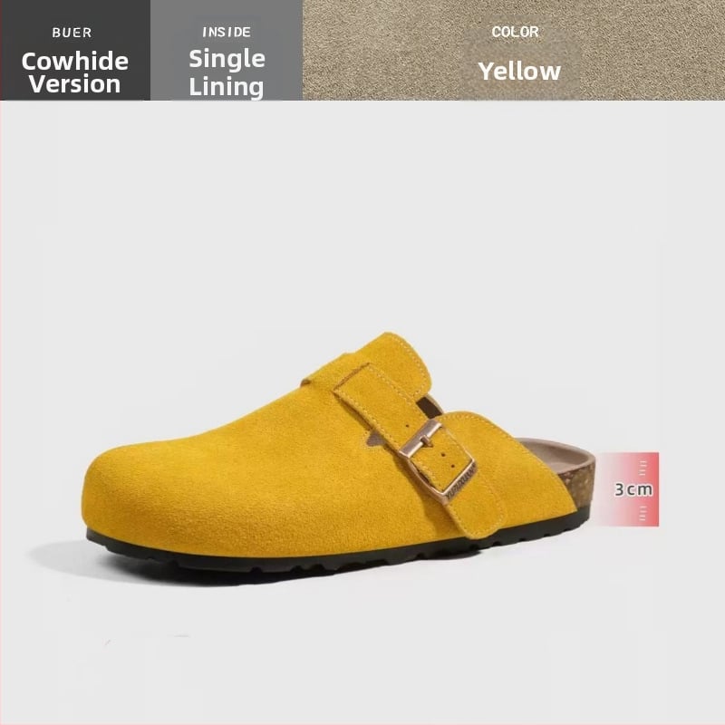 Kožne papuče s kapom na prstima od hovinjeg velura, potplat od prirodne gume, unutrašnjost od super vlakana — ljeto 2024