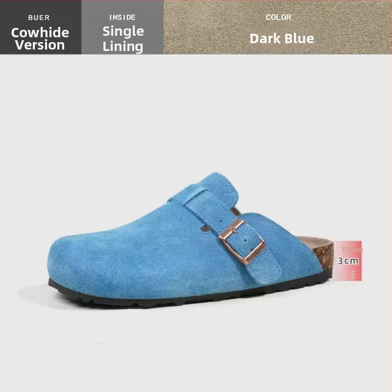 Kožne papuče s kapom na prstima od hovinjeg velura, potplat od prirodne gume, unutrašnjost od super vlakana — ljeto 2024