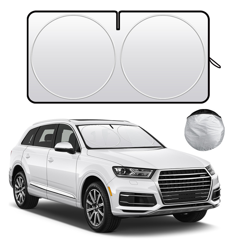 Auto suncobran za prednje staklo - Titanium Silver, ugradnja kartom, uzorak s logom marke, ispis logotipa, mogućnost prilagodbe