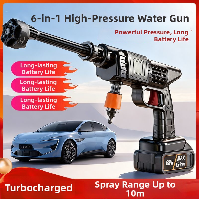 Vezeték nélküli autómosó készülék, nagy nyomású vízpuskával, hordozható, ABS műanyag fúvóka