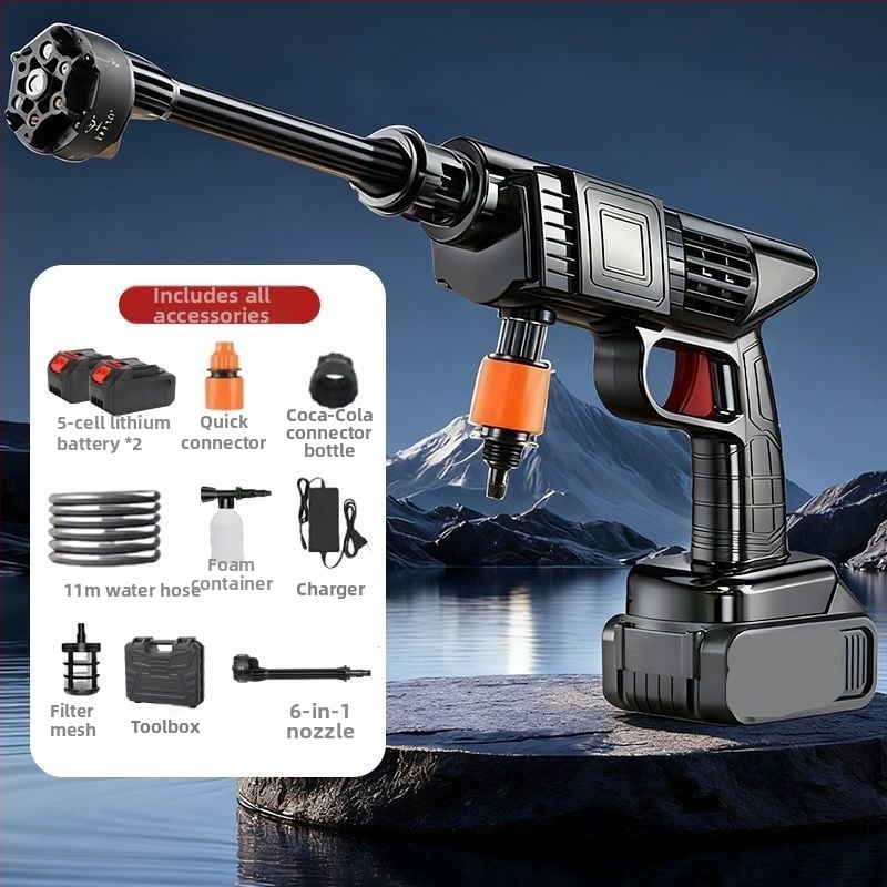 Vezeték nélküli autómosó készülék, nagy nyomású vízpuskával, hordozható, ABS műanyag fúvóka