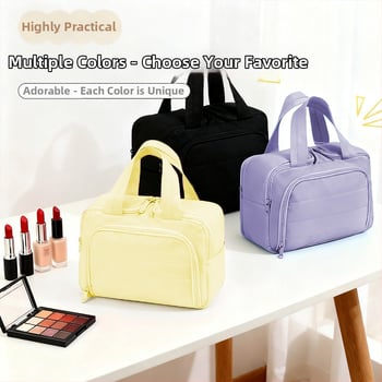 Dupla nyitású kozmetikai táska, nagy kapacitású, vászon anyag, cipzár