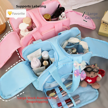 Dupla nyitású kozmetikai táska, nagy kapacitású, vászon anyag, cipzár