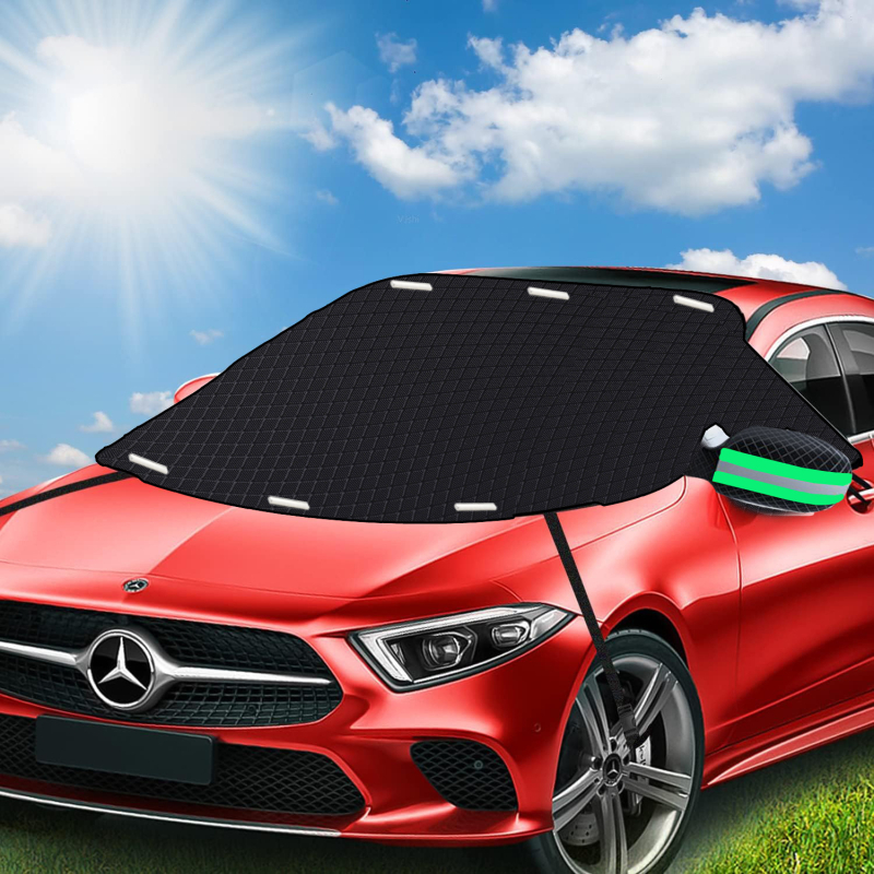 Navlaka za snijeg za vjetrobran automobila s magnetima, Oxford tkanina, vodonepropusna i izolacija od smrzavanja, karirani uzorak, 420 g, montaža kopčom i magnetom