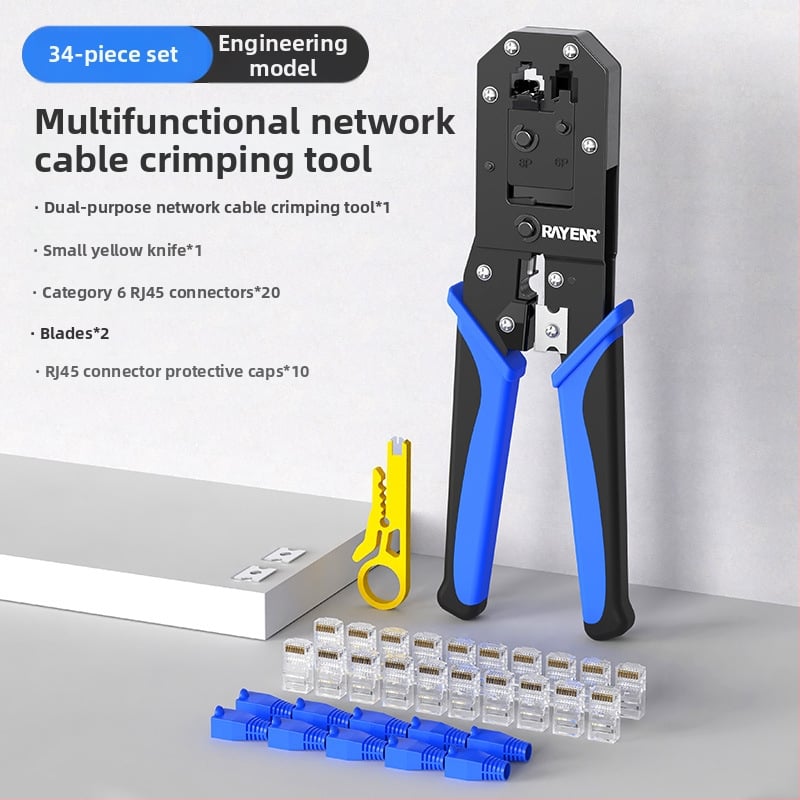 Krimpovacie kliešte na sieťové káble RJ45, Cat5–Cat8, profesionálnej úrovne, úsporný dizajn, materiál A3 oceľ, domáca testovacia súprava