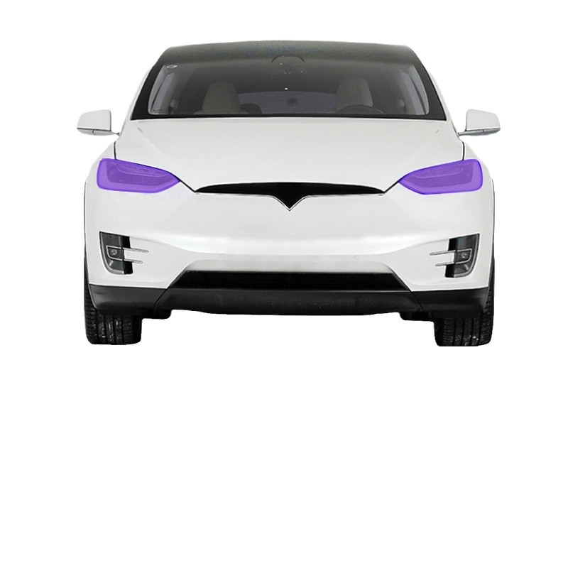 TPU film za farove Tesla Model X, promjena boje pod utjecajem svjetla, samoreparirajući, otporan na ogrebotine, prijelaz iz bijele u ljubičastu.